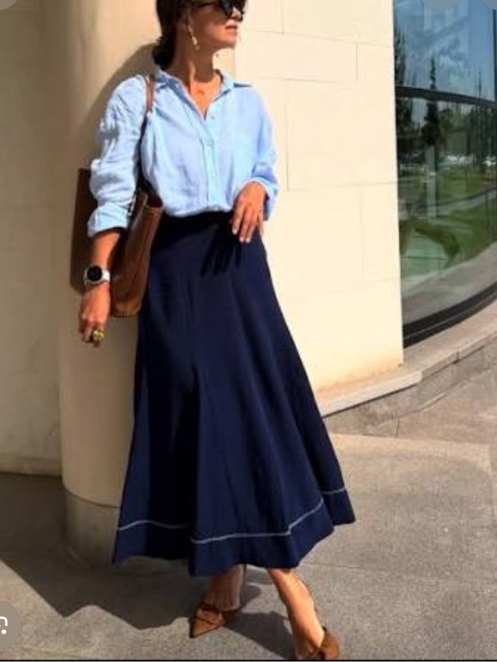 Zara Navy Maxi A-Line Skirt